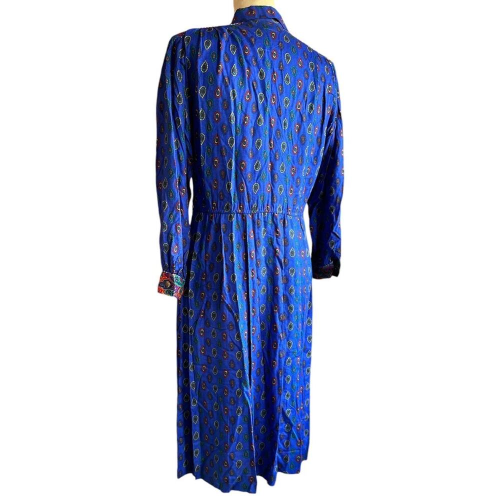 Vintage Dress Womens Size 8P Blue Paisley Collar Long Sleeve Retro Abstract - Picture 4 of 8